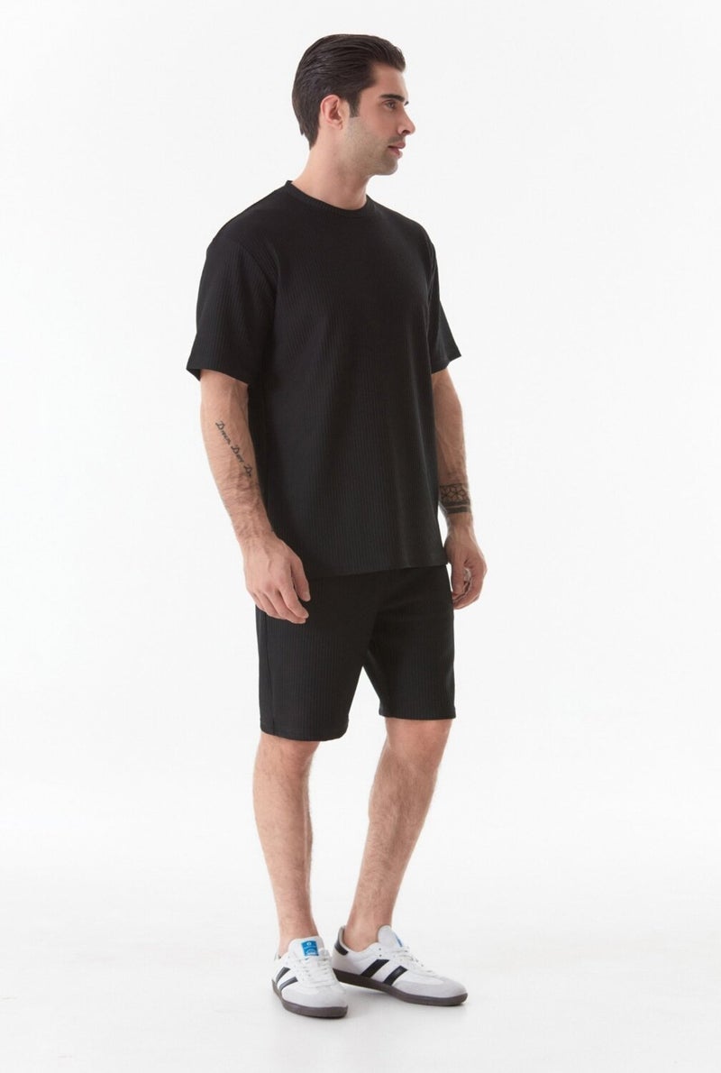 FullaModa Basic Ribbed Crew Neck T-Shirt