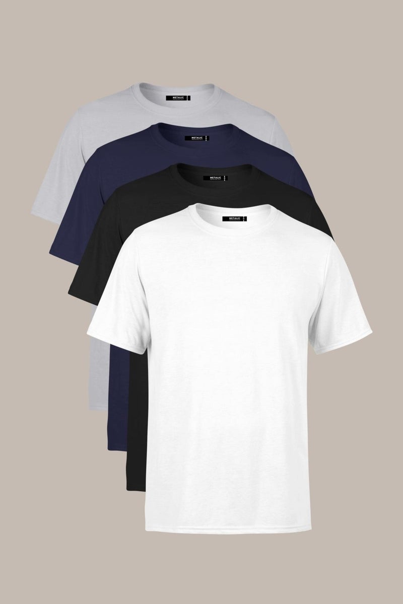 Men's Multicolored T-Shirt Regular Fit Relaxed Cut Crew Neck 4-Piece Basic T-Shirt Pack