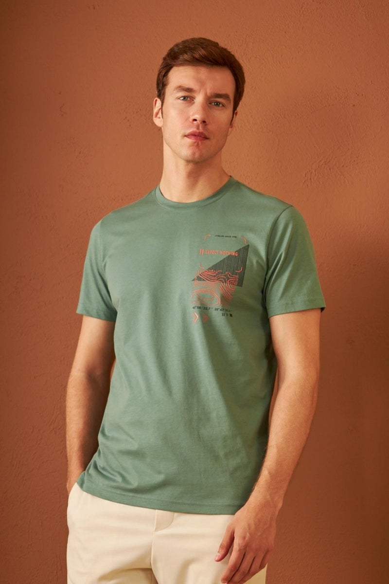 Men's Comfort Fit Printed Cotton T-Shirt Green MARS16