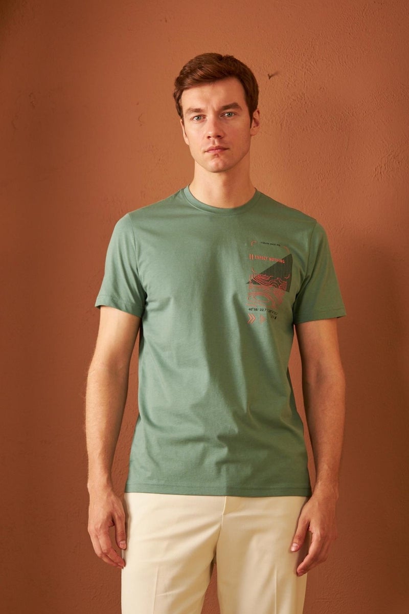 Men's Comfort Fit Printed Cotton T-Shirt Green MARS16