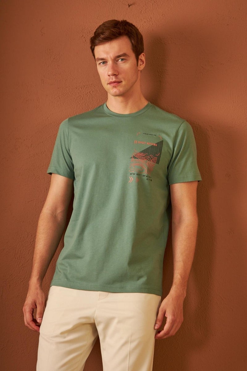 Men's Comfort Fit Printed Cotton T-Shirt Green MARS16