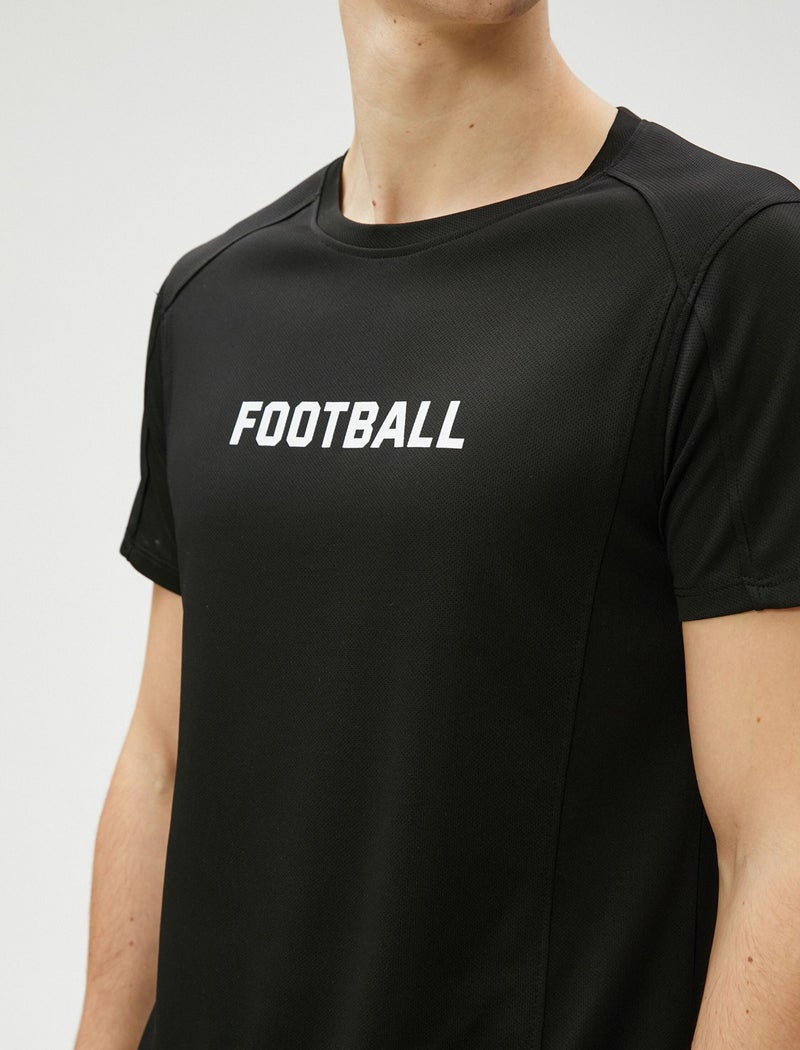 Sports T-Shirt with Stitching Detail Slogan Printed Crew Neck