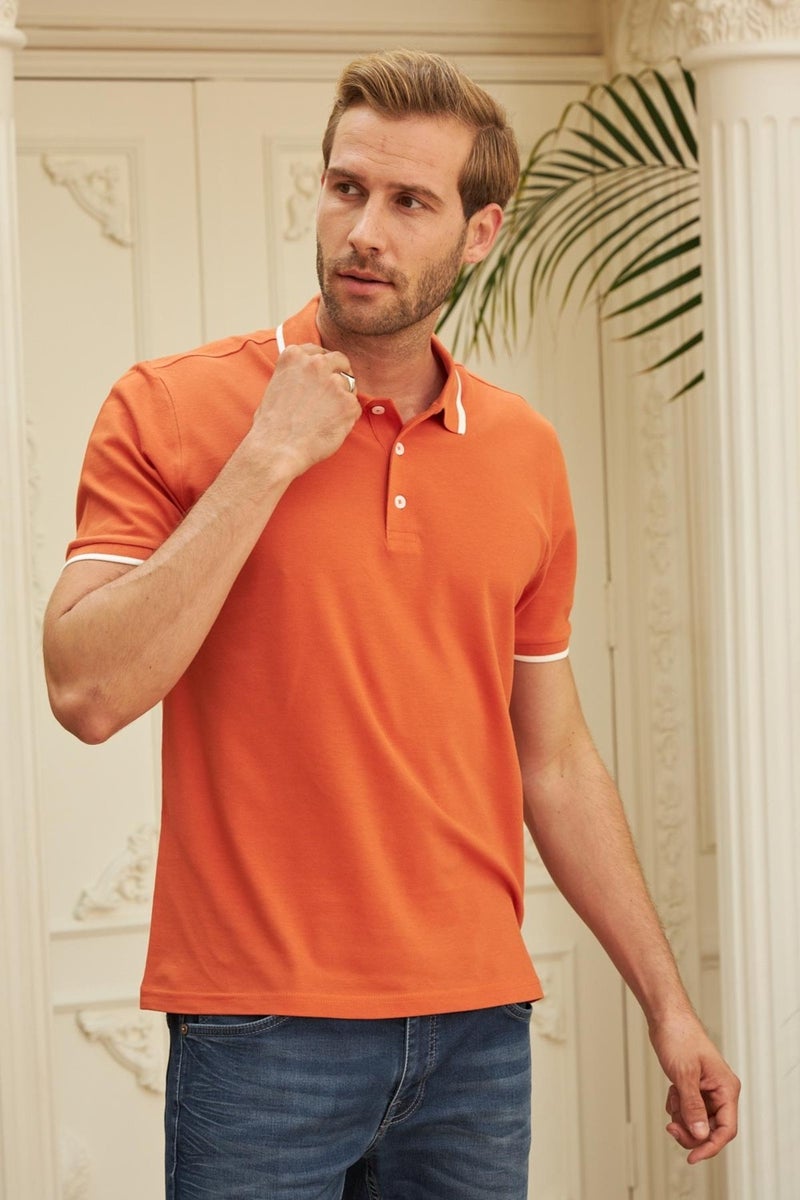 Men's Slim Fit Plain Polo Neck T-Shirt Orange