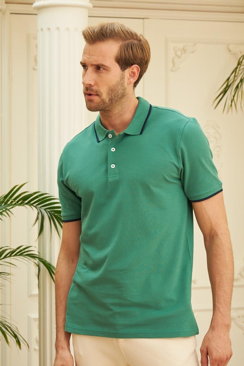 Men's Slim Fit Plain Polo Neck T-Shirt Green