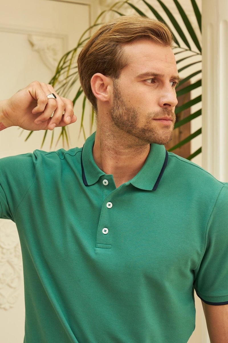 Men's Slim Fit Plain Polo Neck T-Shirt Green