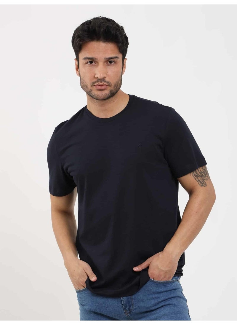 Navy Blue Men's Slim Fit Plain O Neck Tshirt - 105492