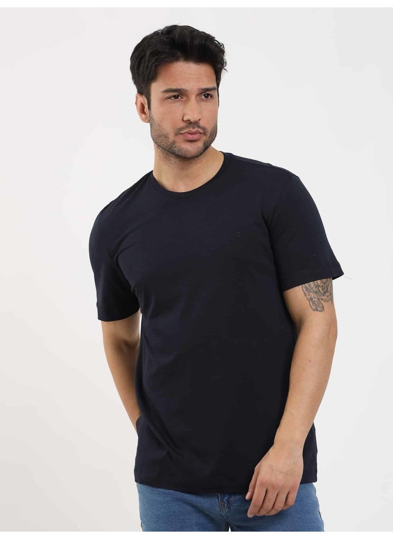 Navy Blue Men's Slim Fit Plain O Neck Tshirt - 105492