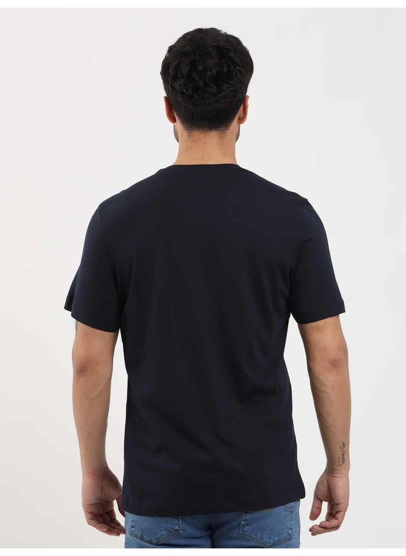 Navy Blue Men's Slim Fit Plain O Neck Tshirt - 105492