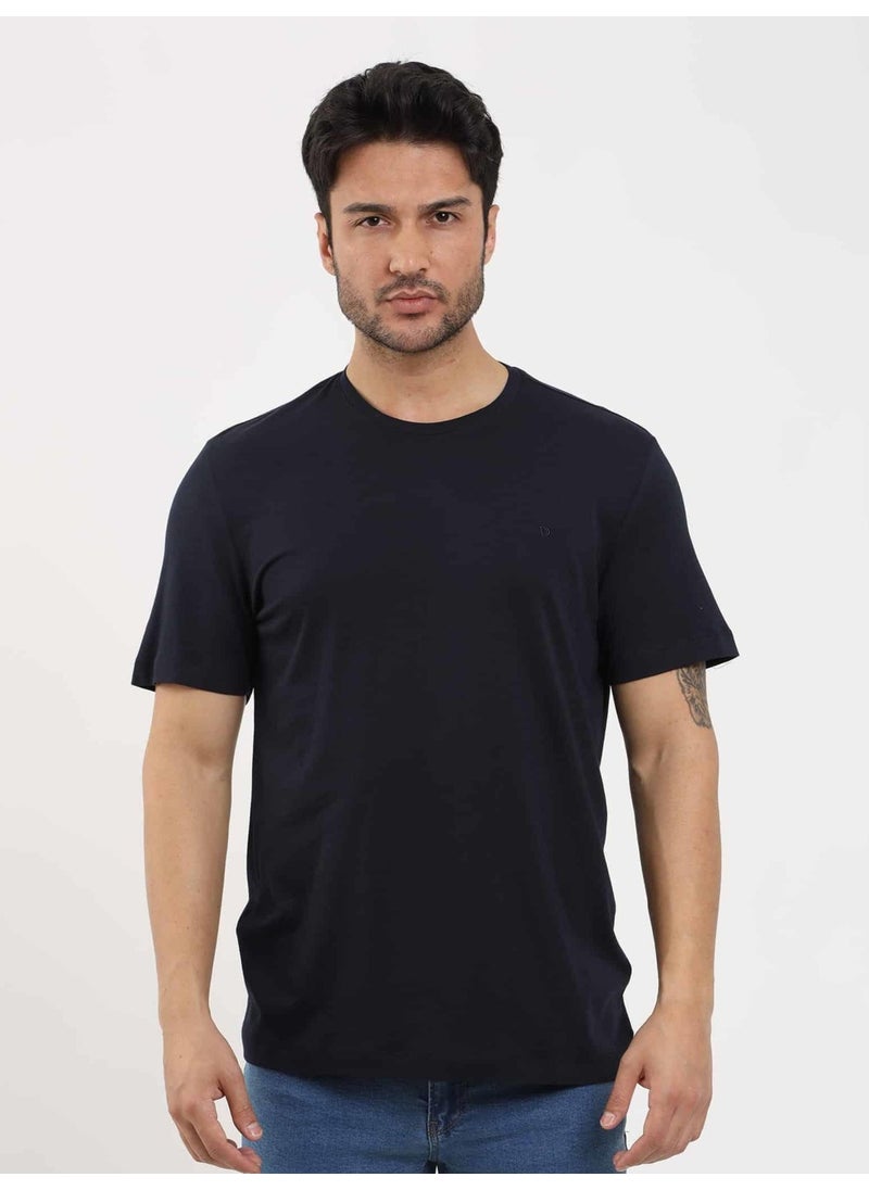 Navy Blue Men's Slim Fit Plain O Neck Tshirt - 105492