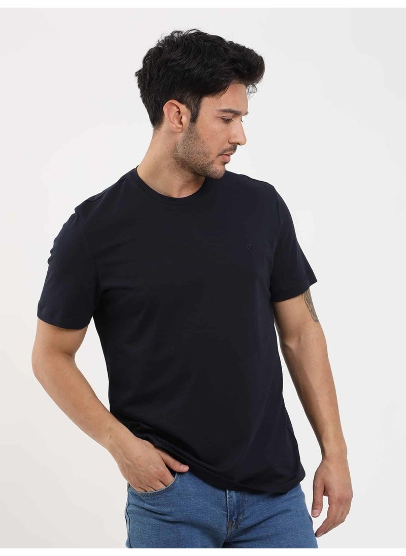 Navy Blue Men's Slim Fit Plain O Neck Tshirt - 105492