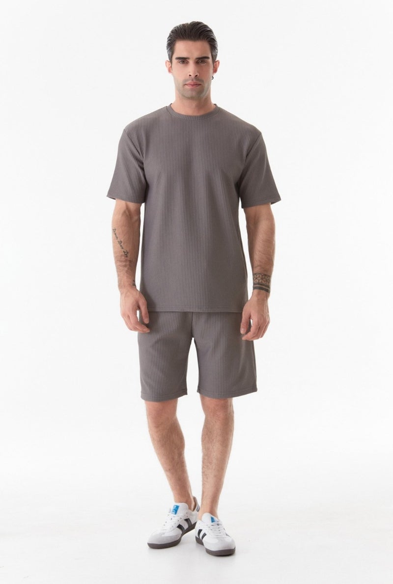 Basic Ribbed Crew Neck T-Shirt