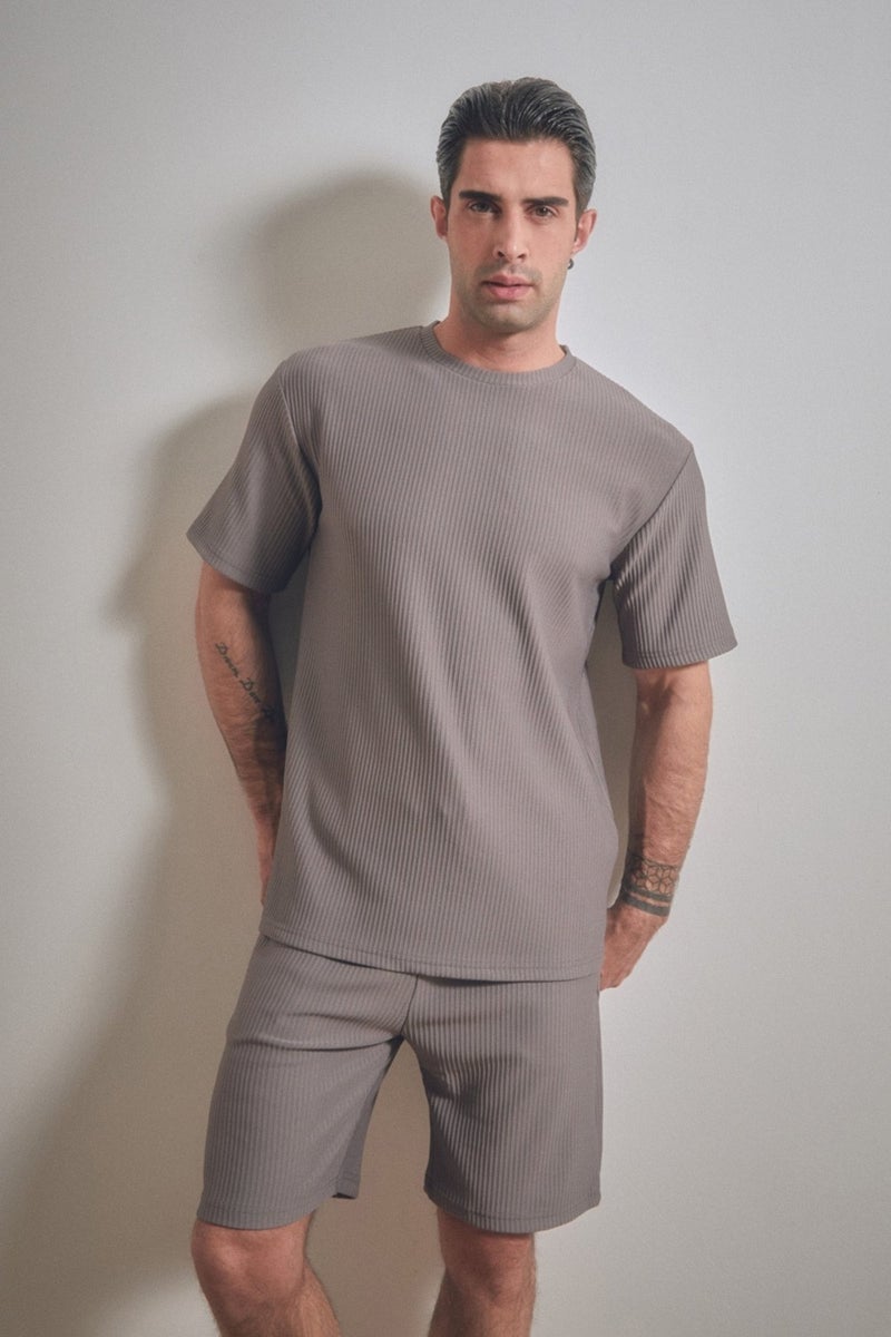 Basic Ribbed Crew Neck T-Shirt