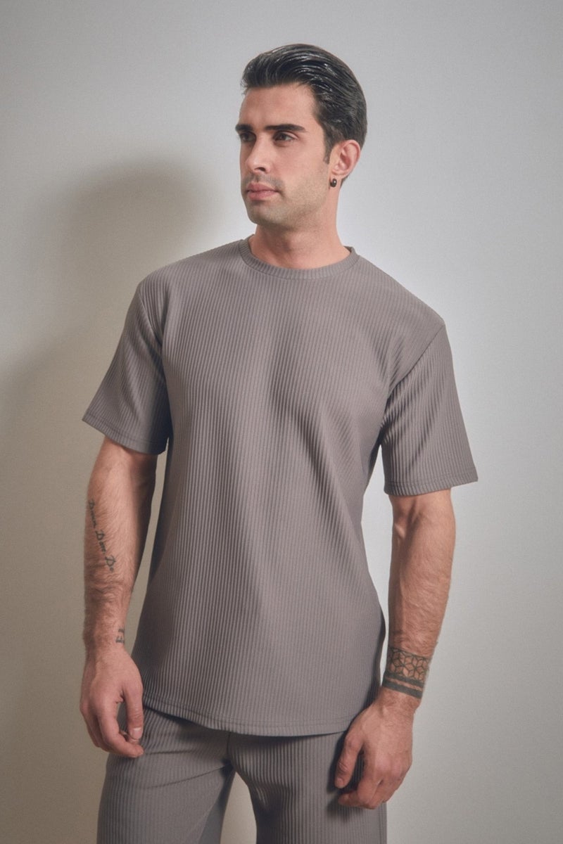 Basic Ribbed Crew Neck T-Shirt