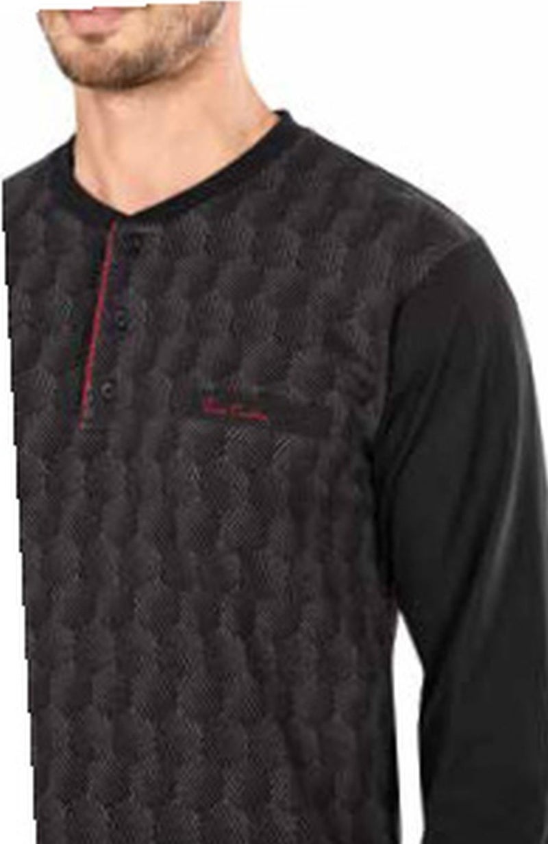 5465 Long Sleeve Jacquard Men's Pajama Set-Black