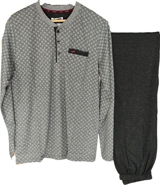 Men's 3 Button 100% Cotton Single Breasted Seasonal Long Sleeve Pajama Set