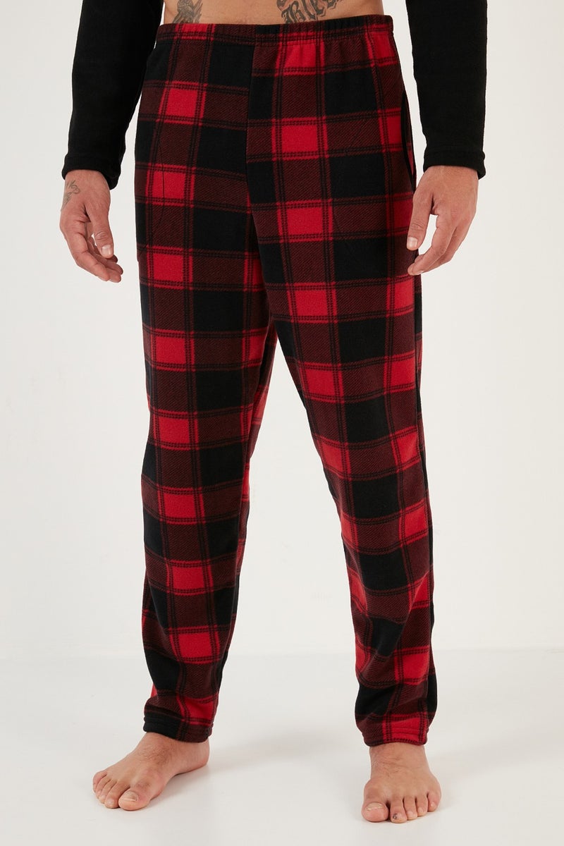 Plaid Regular Fit Crew Neck Winter Polar Fleece Pajama Set Men's Pajama Set 609610013W4