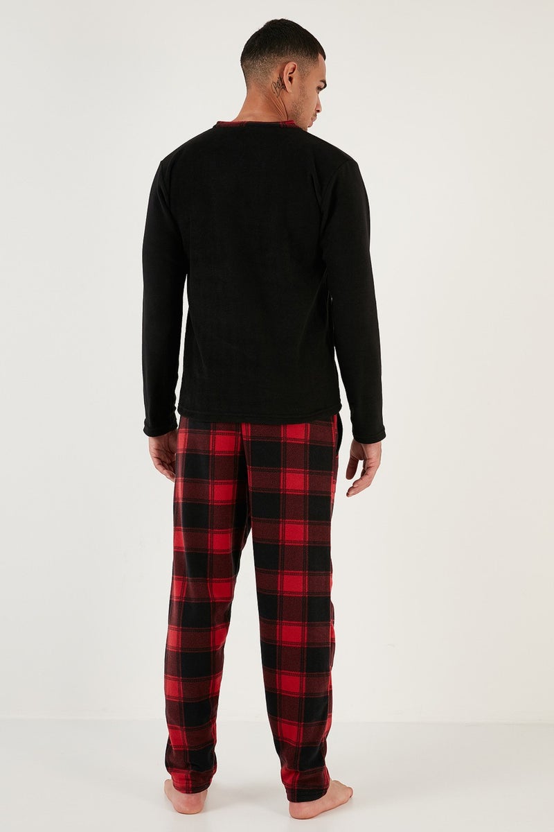 Plaid Regular Fit Crew Neck Winter Polar Fleece Pajama Set Men's Pajama Set 609610013W4