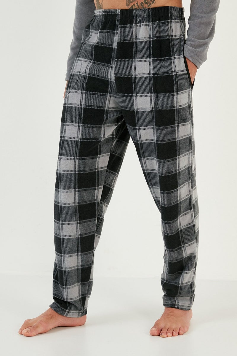 Plaid Regular Fit Crew Neck Winter Polar Fleece Pajama Set Men's Pajama Set 609610013W4