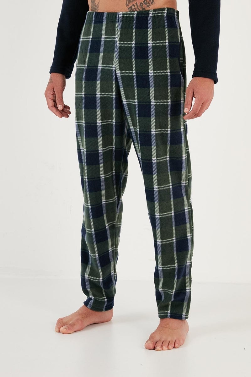 Plaid Regular Fit Crew Neck Winter Polar Fleece Pajama Set Men's Pajama Set 609610013W4