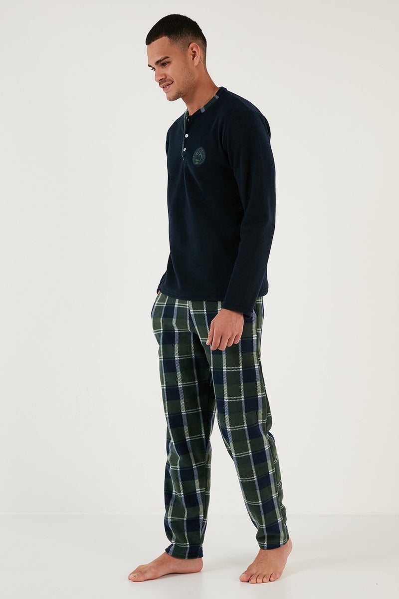 Plaid Regular Fit Crew Neck Winter Polar Fleece Pajama Set Men's Pajama Set 609610013W4