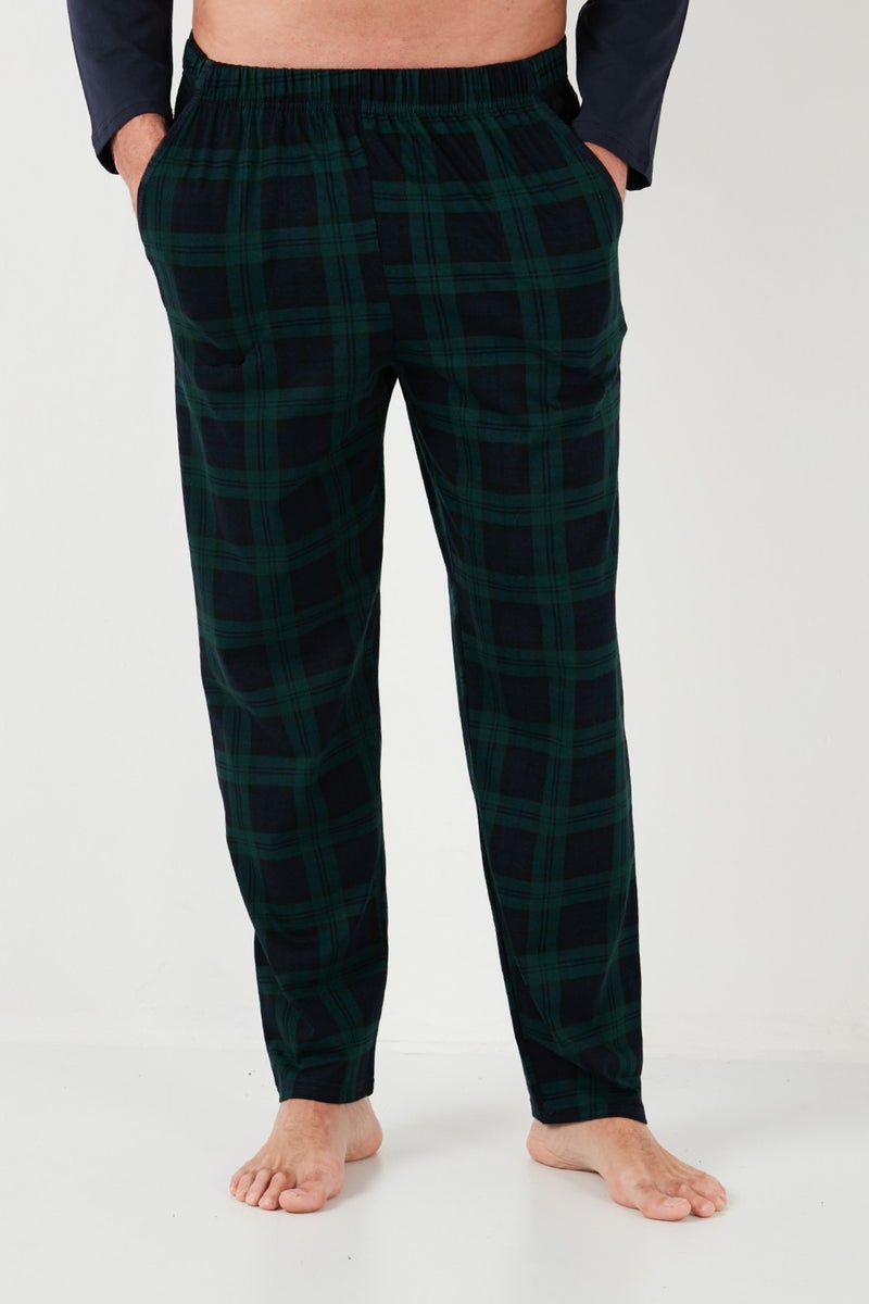 Plaid Cotton Regular Fit Long Sleeve Men's Pajama Set with Elastic Waist 6572003