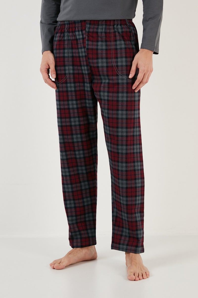 Plaid Pocket Elastic Waist 100% Cotton Regular Fit Pajama Set Men's Pajama Set 6572001