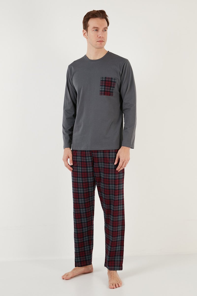 Plaid Pocket Elastic Waist 100% Cotton Regular Fit Pajama Set Men's Pajama Set 6572001