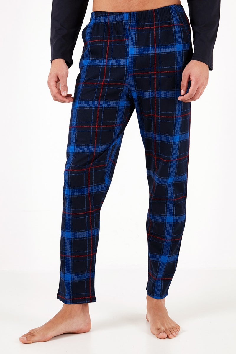 Plaid Pocket Elastic Waist 100% Cotton Regular Fit Pajama Set Men's Pajama Set 6572001