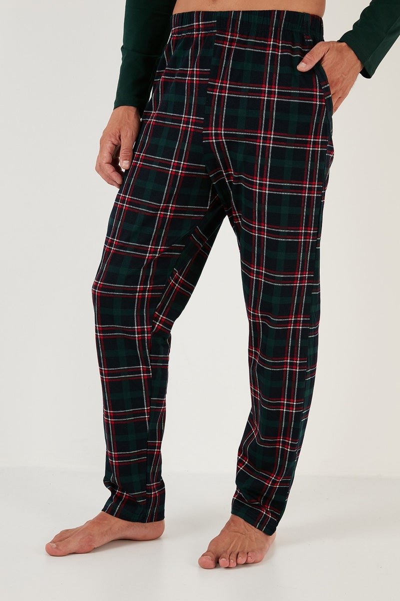 Plaid Pocket Elastic Waist 100% Cotton Regular Fit Pajama Set Men's Pajama Set 6572001