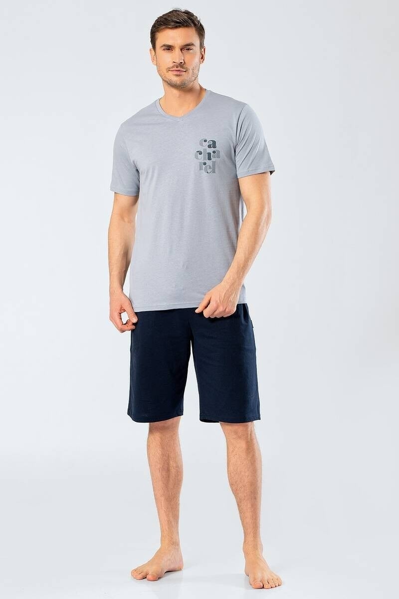 Men's Printed V-Neck Bermuda Shorts Pajama Set