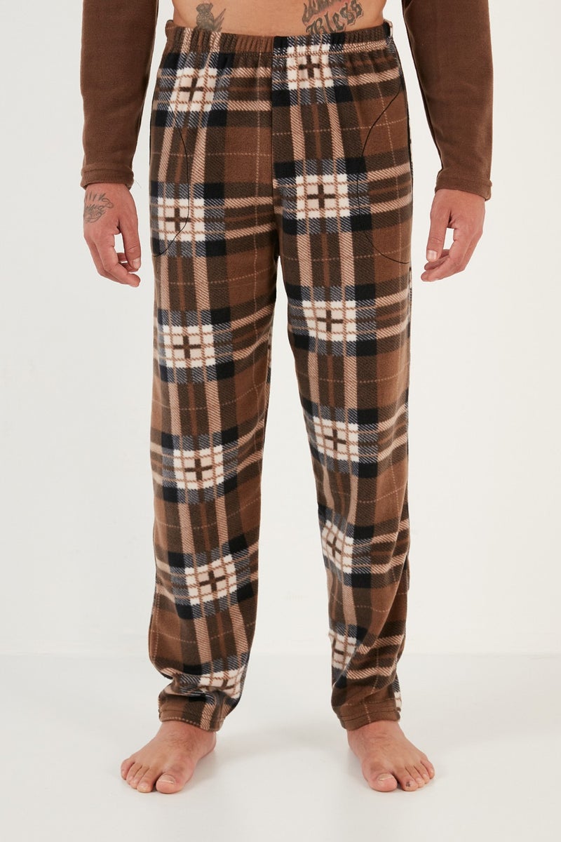 Plaid Regular Fit Buttoned Crew Neck Winter Fleece Pajama Set Men's Pajama Set 60961002