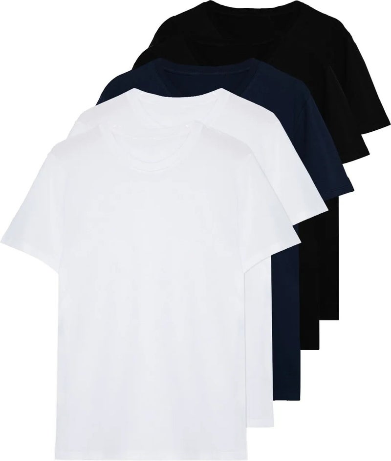 Black-White-Navy Blue Slim Basic 5 Pack Basic 95% Cotton 5% Lycra T-Shirt