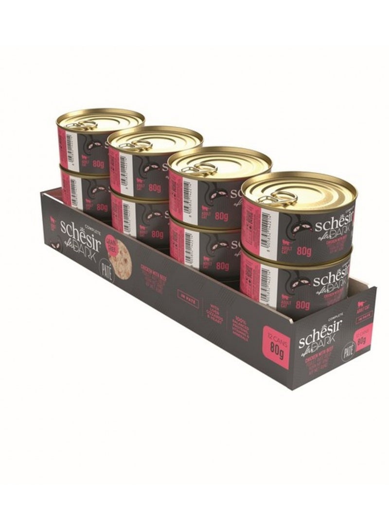 Schesir, After Dark Pate, For Cat Wet Food - Chicken With Beef Flavor - 80g X 12pcs in 1 Box