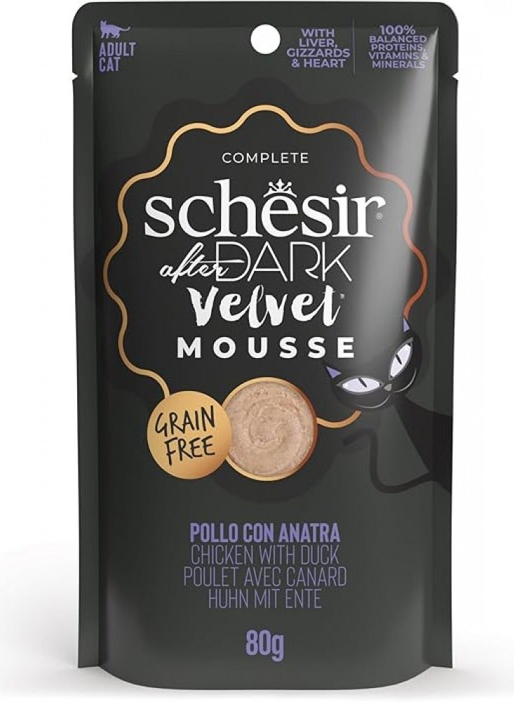 Schesir, After Dark Velvet Mousse, For Cat Wet Food - Chicken With Duck Flavor - 80g X 12pcs in 1 Box