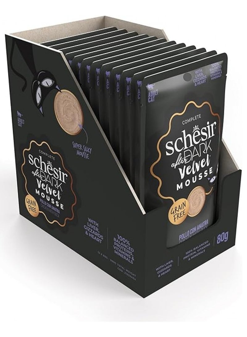 Schesir, After Dark Velvet Mousse, For Cat Wet Food - Chicken With Duck Flavor - 80g X 12pcs in 1 Box