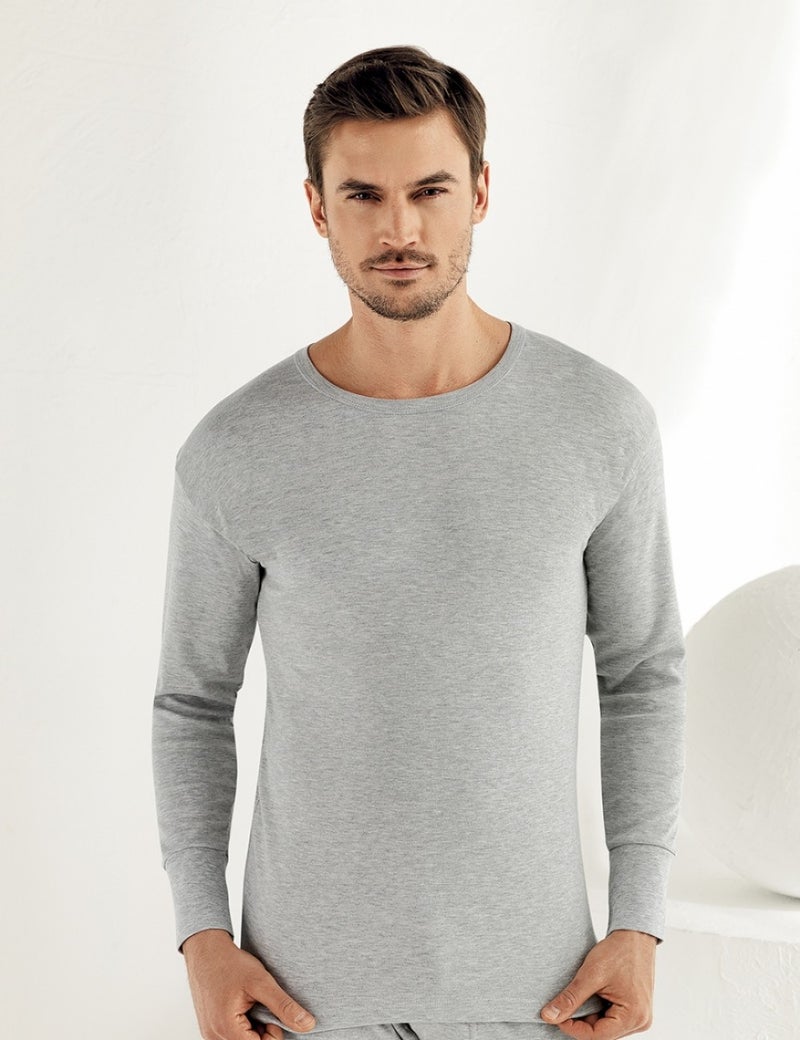 Long Sleeve Crew Neck Interlock Underwear Gray ME016