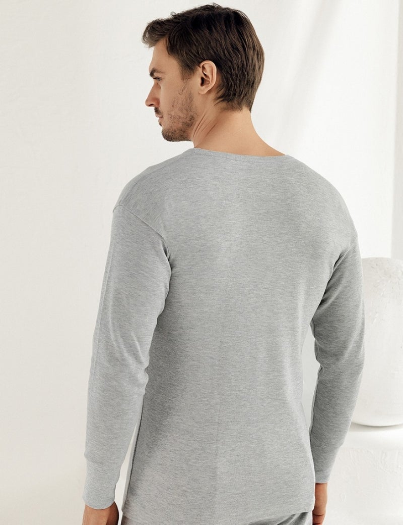 Long Sleeve Crew Neck Interlock Underwear Gray ME016