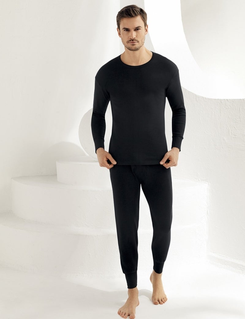 Long Sleeve Crew Neck Interlock Underwear Black ME016