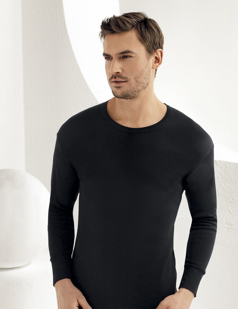 Long Sleeve Crew Neck Interlock Underwear Black ME016