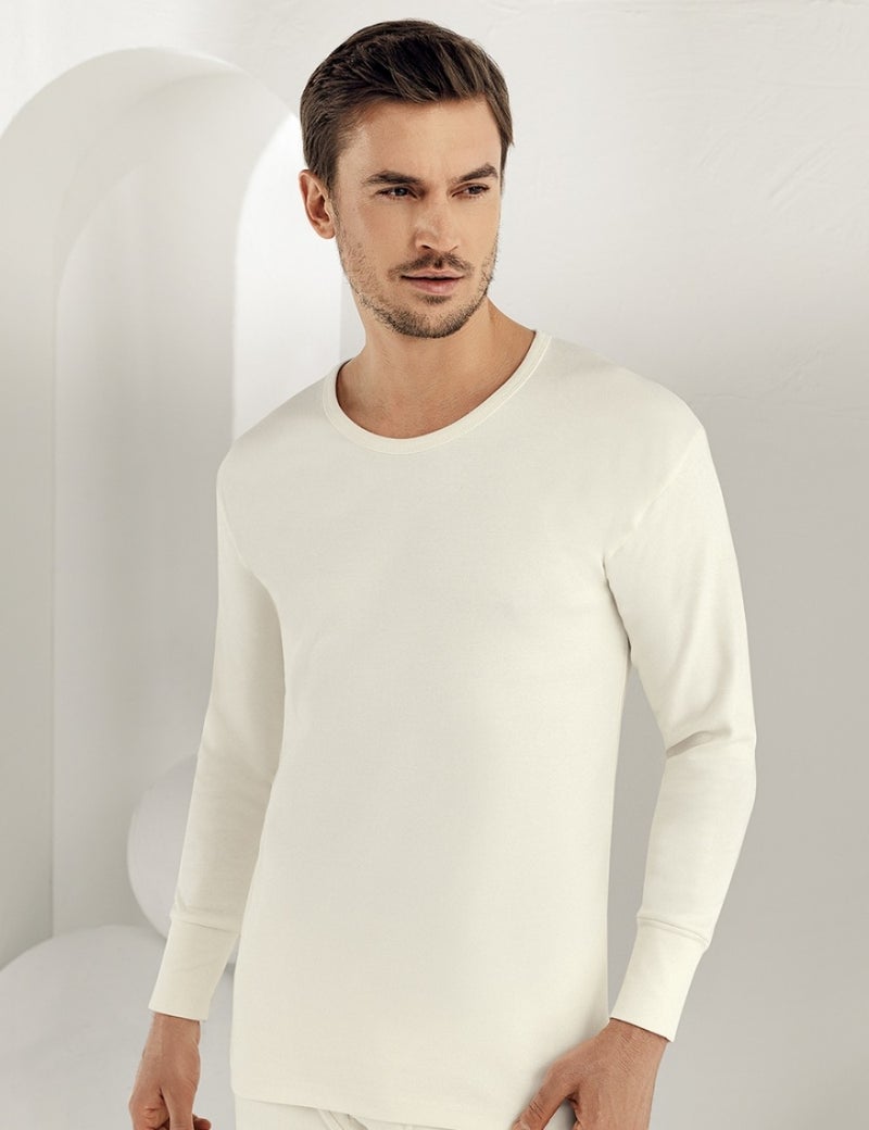 Long Sleeve Crew Neck Interlock Underwear White ME016