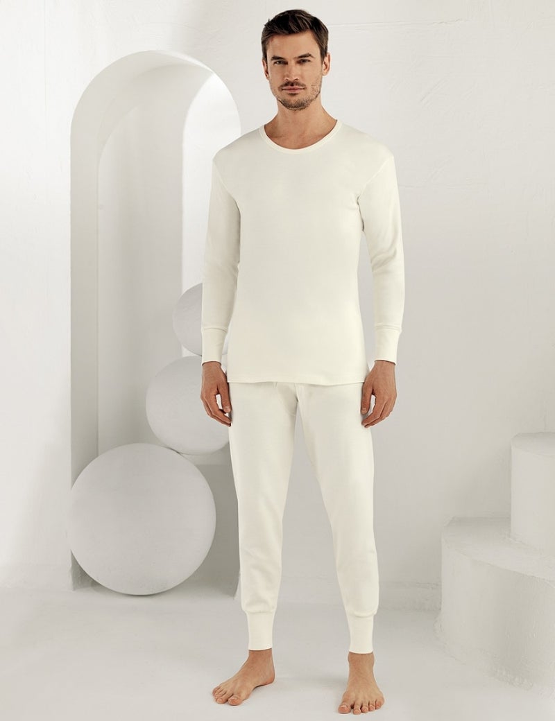 Long Sleeve Crew Neck Interlock Underwear White ME016