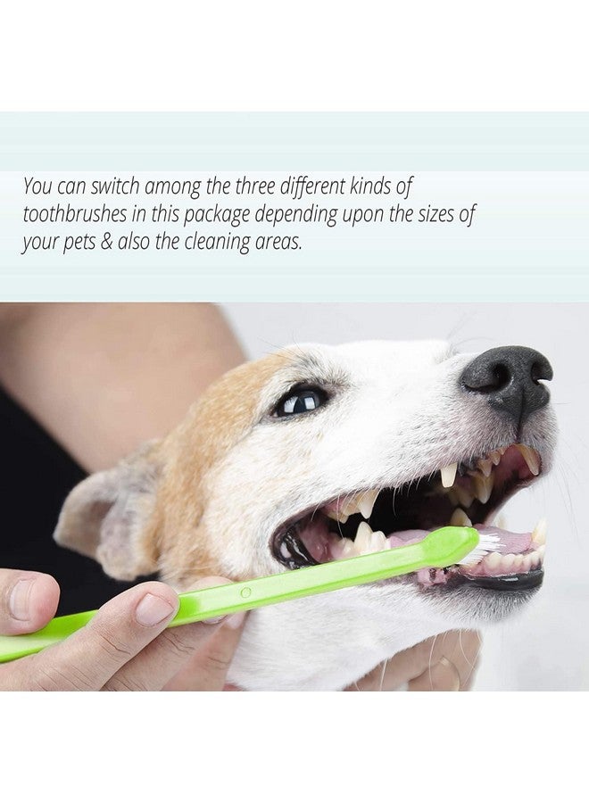 Dog Toothbrush For Teeth & Dogs Removes Food Debris Double Sided With Long Curved + Pet Grooming Glove Perfect For Dog & Cat With Long & Short Fur - Pack Of 2 (Color May Vary)