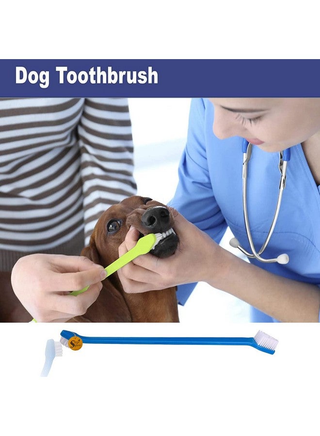 Dog Toothbrush For Teeth & Dogs Removes Food Debris Double Sided With Long Curved + Pet Grooming Glove Perfect For Dog & Cat With Long & Short Fur - Pack Of 2 (Color May Vary)