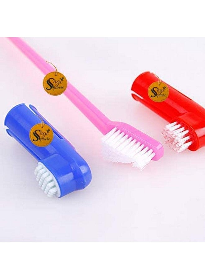 Dog Brush For Teeth & Dogs Removes Food Debris Double Sided With Long Curved Handle Super Easy Cleaning Best Soft Silicone Pet Toothbrush For Cats And Dogs (Set Of 3) (Color May Vary)