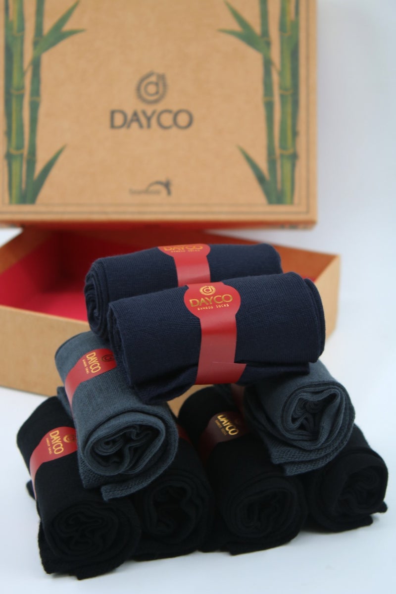 Premium Bamboo Summer Socks Set of 8 in Kraft Box (4 Black, 2 Navy Blue, 2 Smoked)