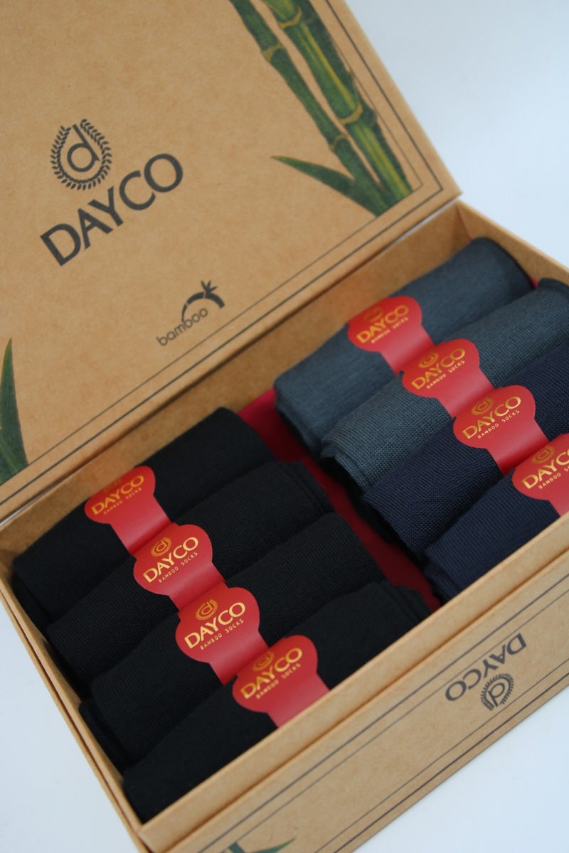 Premium Bamboo Summer Socks Set of 8 in Kraft Box (4 Black, 2 Navy Blue, 2 Smoked)