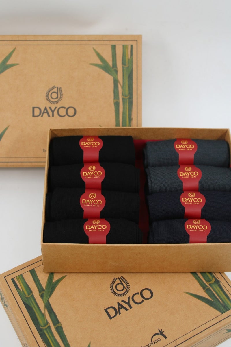 Premium Bamboo Summer Socks Set of 8 in Kraft Box (4 Black, 2 Navy Blue, 2 Smoked)