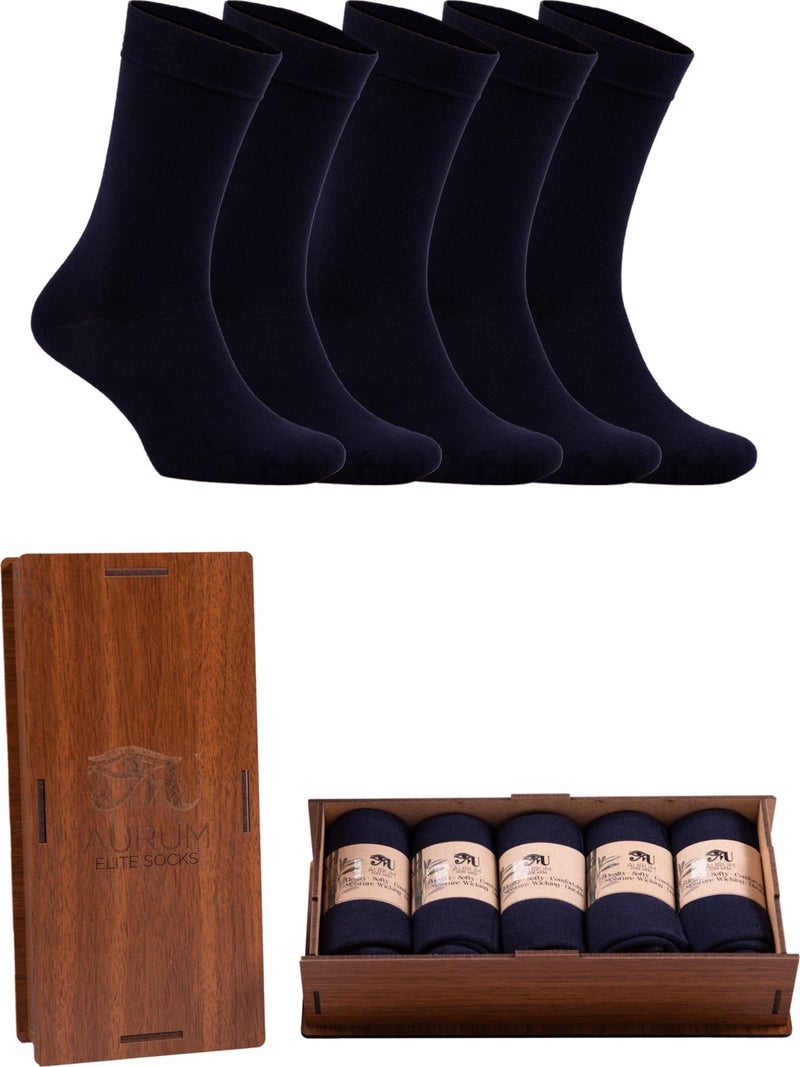 5-Piece Men's Bamboo Socks Seamless Premium Gift Boxed - Navy Blue