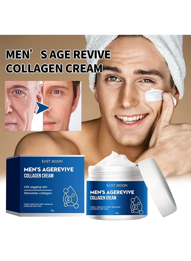 Men's Agerevive Collagen Cream, Fade Fine Lines, Tighten Skin, Age Rewind Wrinkles Smoothing Gel, Day & Night Skin Care Moisturizing and Tightening Lotion 30g