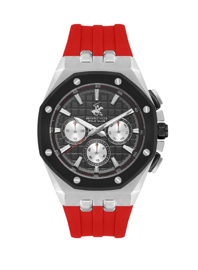 Beverly Hills Polo Club Men's Watch, Multi Function Display and Silicone Strap - BP3624X.358, Red